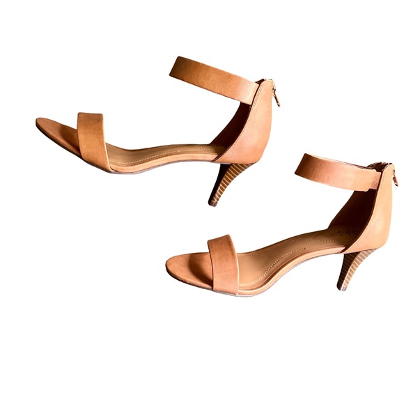 Style & Co Open Toe Camel Colored Heels with Ankle Strap and Zipper Back - Picture 2 of 7